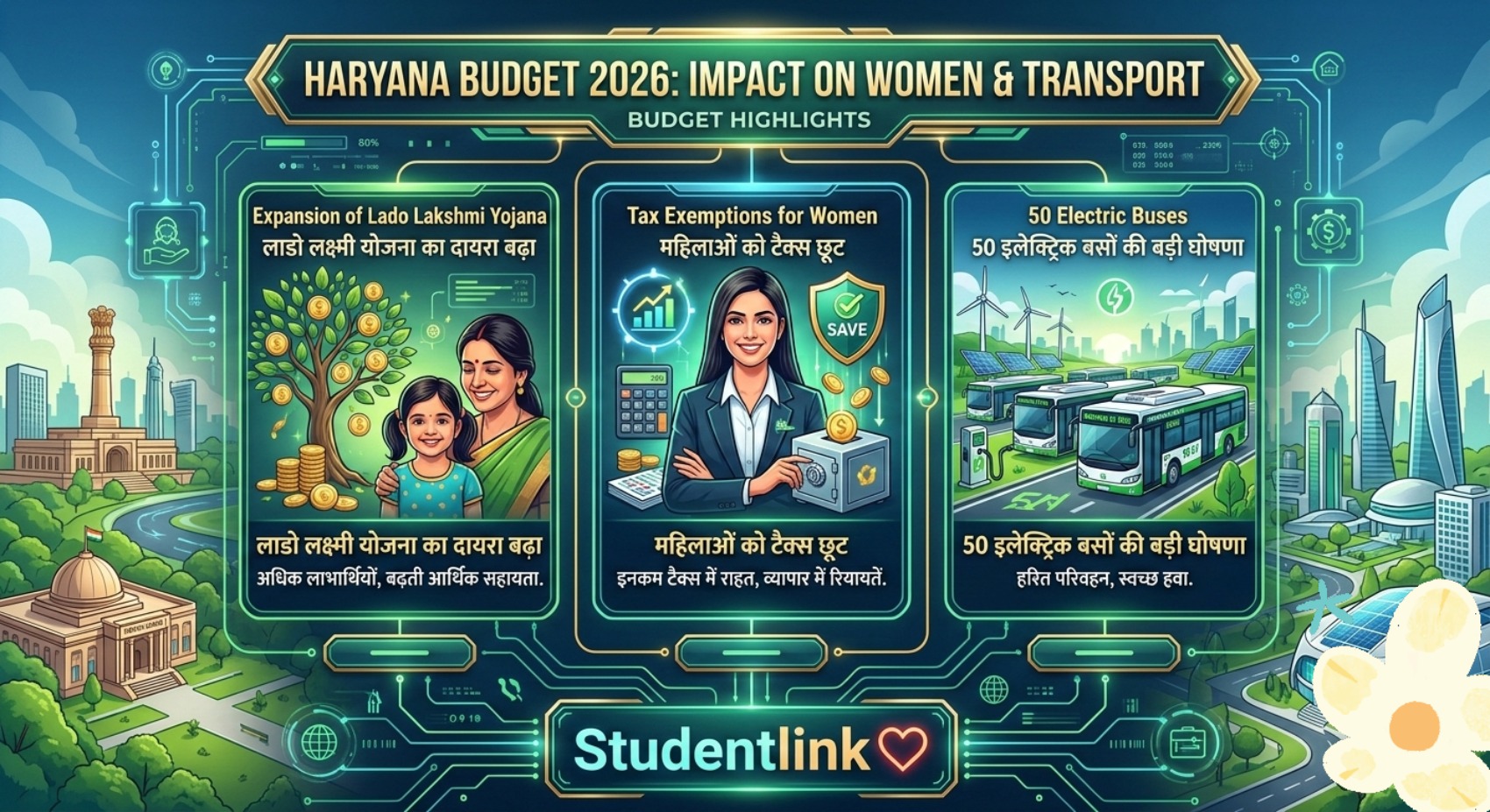 Haryana Budget 2026 Lado Lakshmi Yojana Expansion Electric Bus Announcement Nayab Singh Saini Budget Update