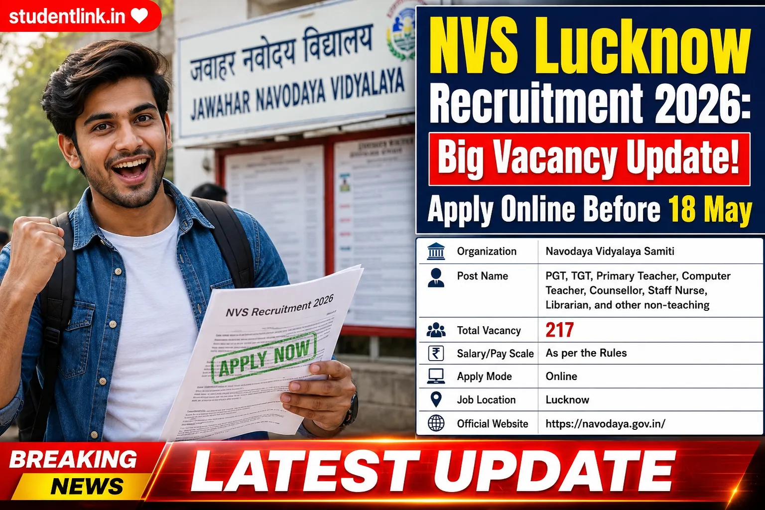 NVS Lucknow Recruitment 2026, Teaching Non-Teaching Vacancy