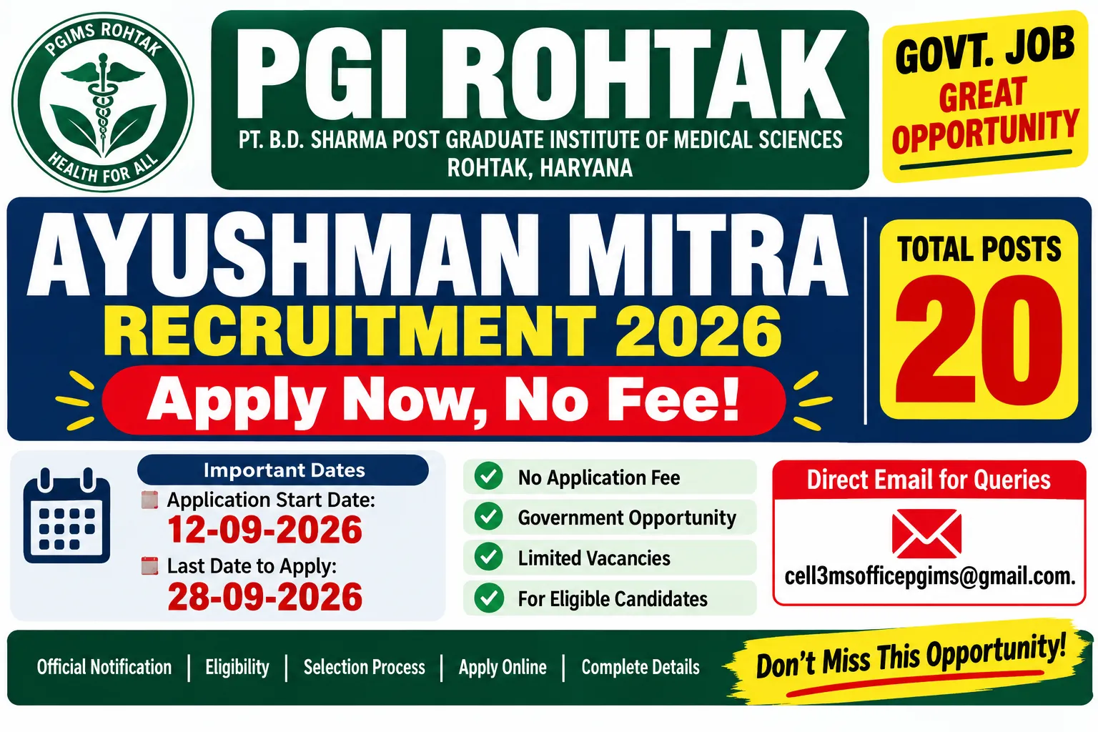 PGI Rohtak Ayushman Mitra Recruitment 2026