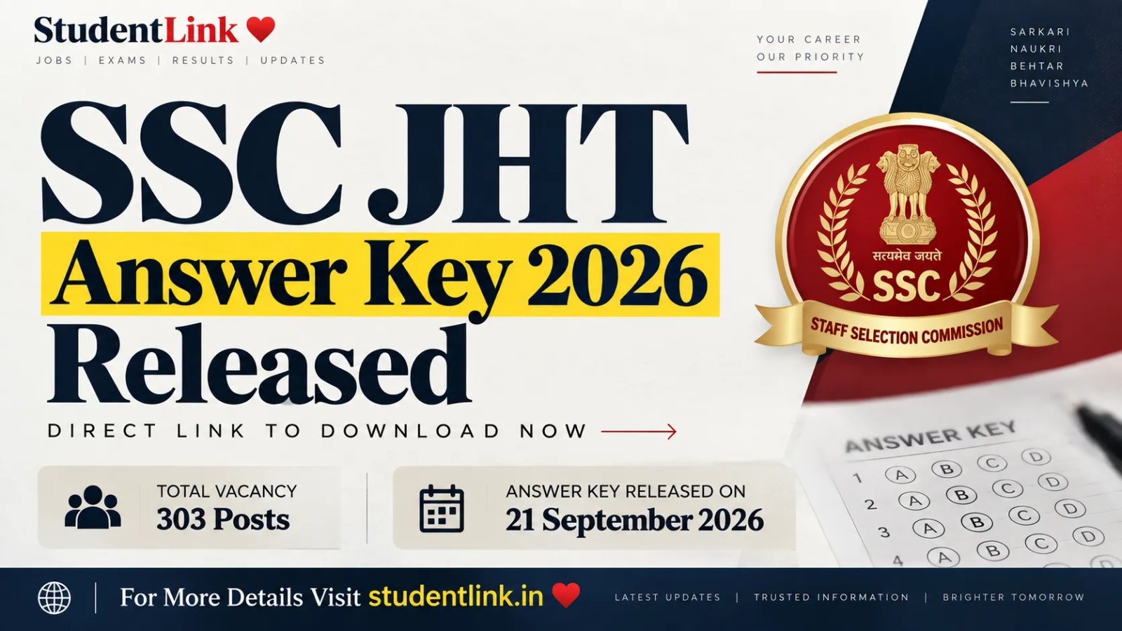 SSC JHT Answer Key 2026